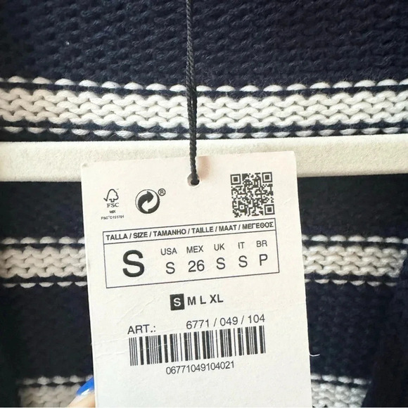 NWT Zara Striped Knit Cardigan Sweater Cropped V Neck Button Down - Picture 3 of 16
